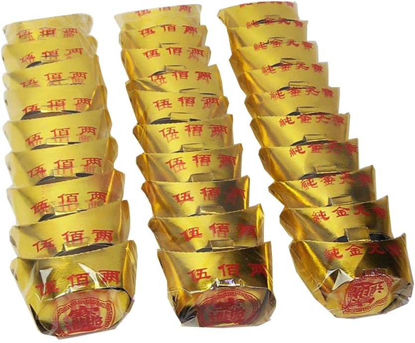 ZeeStar Yellow Golden Ingot/Yuan Bao,Chinese joss Paper Folding Gold Ingot for Ancestral Worship (30 Pack)