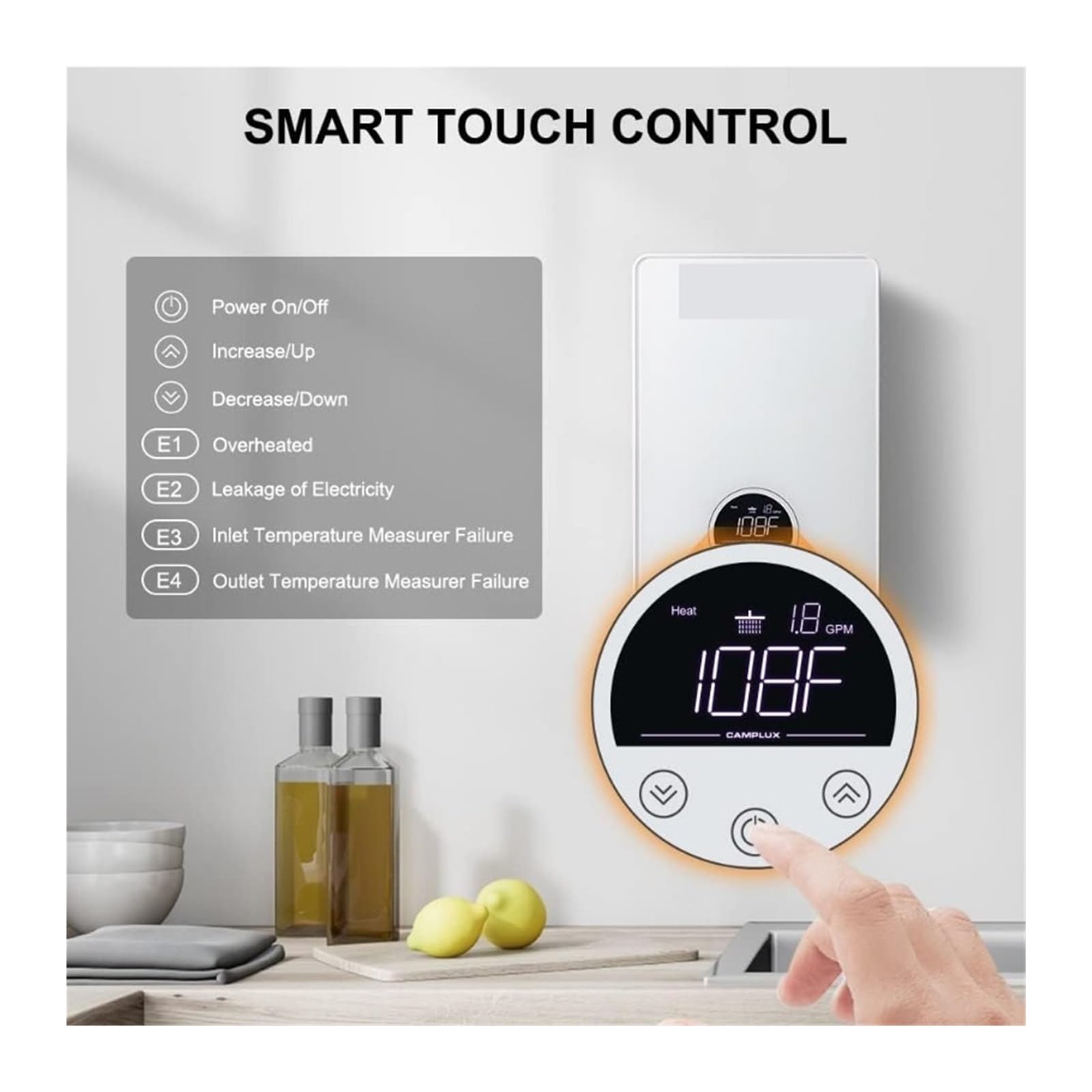 Calentador De Agua Sin Tanque Eléctrico, Calentador De Agua Instantáneo Debajo del Fregadero, Tecnología De Automodulación, Calentador Eléctrico Blanco De Bajo Consumo a casa(Bianco)