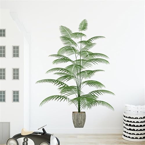 clicc Pegatinas de pared de plantas en maceta, plantas de palmera, hojas verdes, calcomanías de pared tropicales, mural de pared para niños,