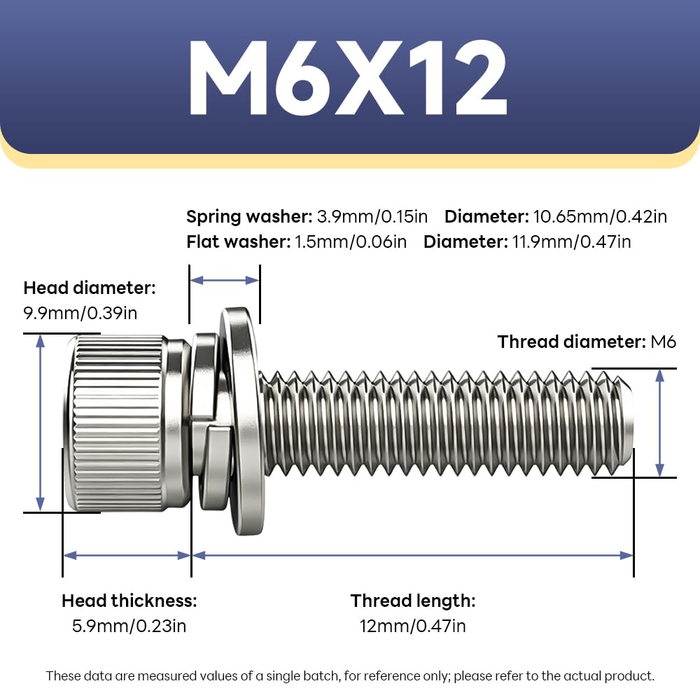 BORDSTRACT 100 Stück M6*12mm Innensechskantschrauben, mit Unterlegscheiben und Schrauben