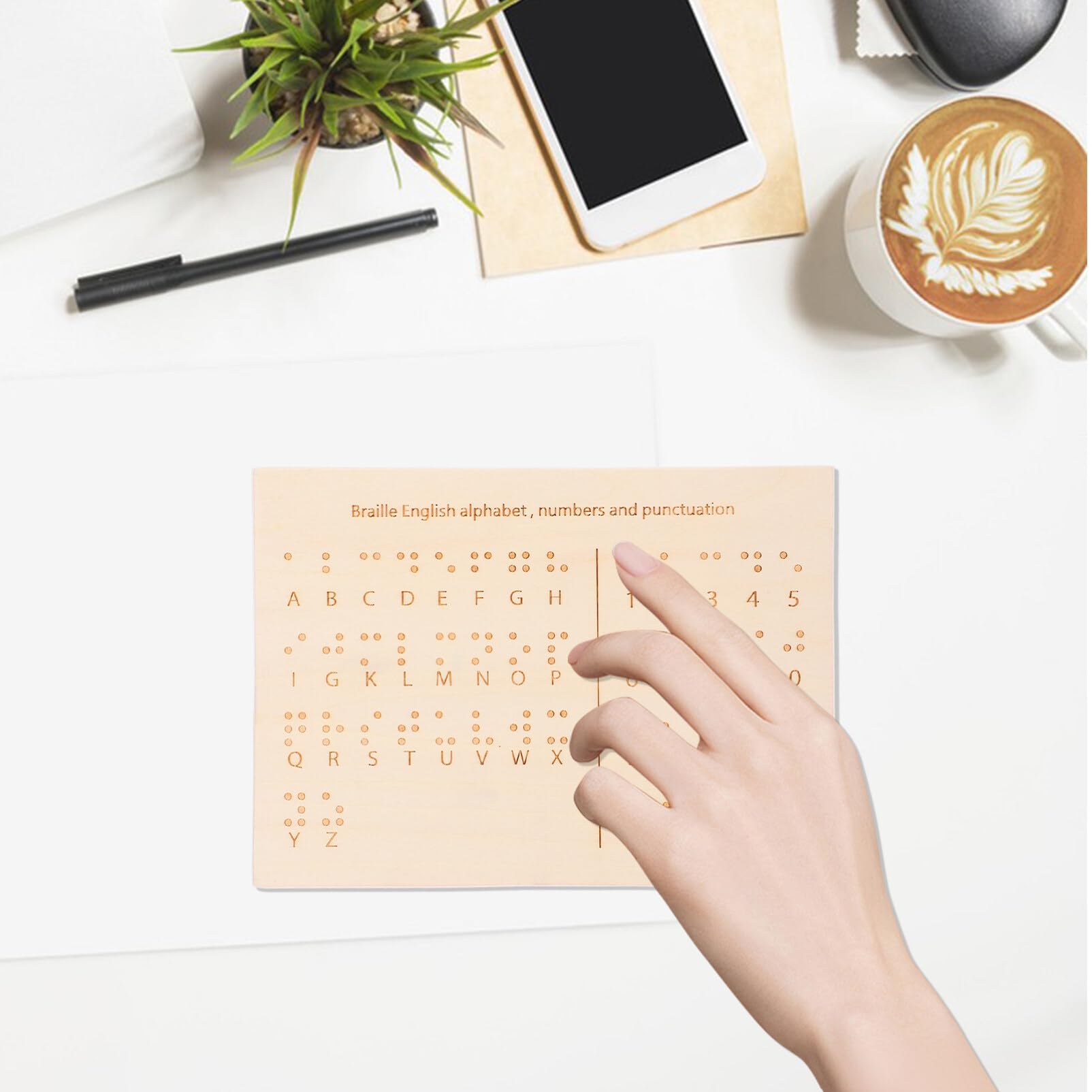 EXCEART Tavola Braille in Legno Beige per Decodifica e Scrittura, Design Leggero e Funzionale, Strumento Didattico per Apprendimento Braille per Non Vedenti
