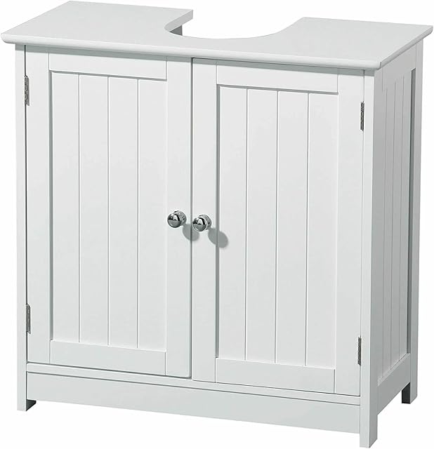 Under Sink Bathroom Storage Cabinet, Bathroom Floor Cabinet with Double Doors and Adjustable Shelf, Free Standing Wooden Sink Storage Unit 60 x 30 x 60 cm, White