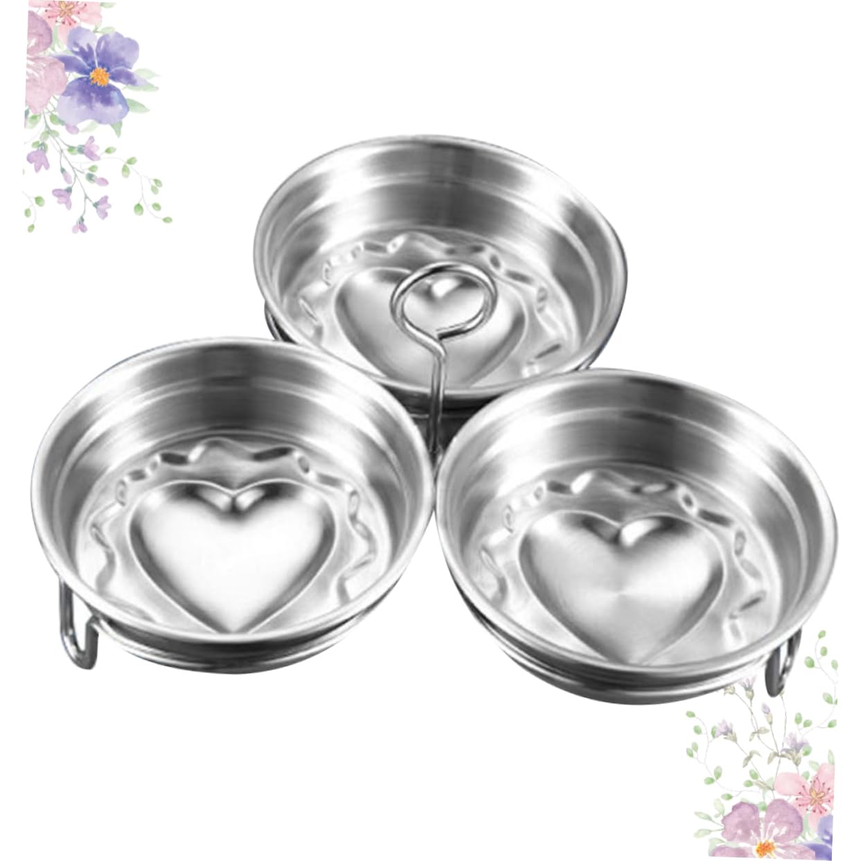 GRIRIW 3Pcs Heart Shaped Egg Mold Set Stainless Steel Baking Tool for Eggs Custards and Puddings Versatile Kitchen Gadget for Creative Breakfast and Snack Making