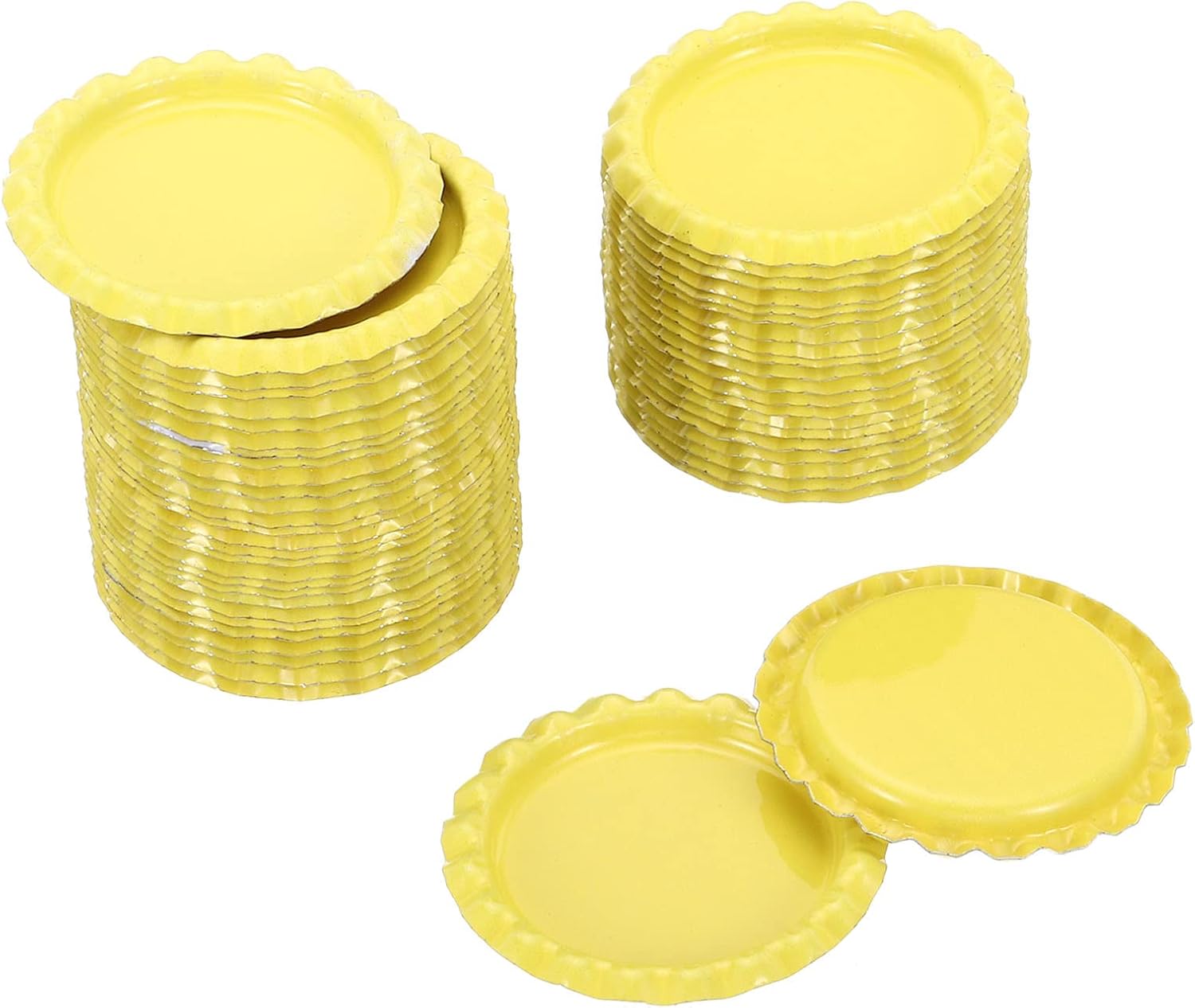 PATIKIL 1 Inch Flat Decorative Bottle Caps, 50 Pack Craft Bottle Pendant Trays Double Sides Printed for DIY Pendants Craft Scrapbooks, Yellow