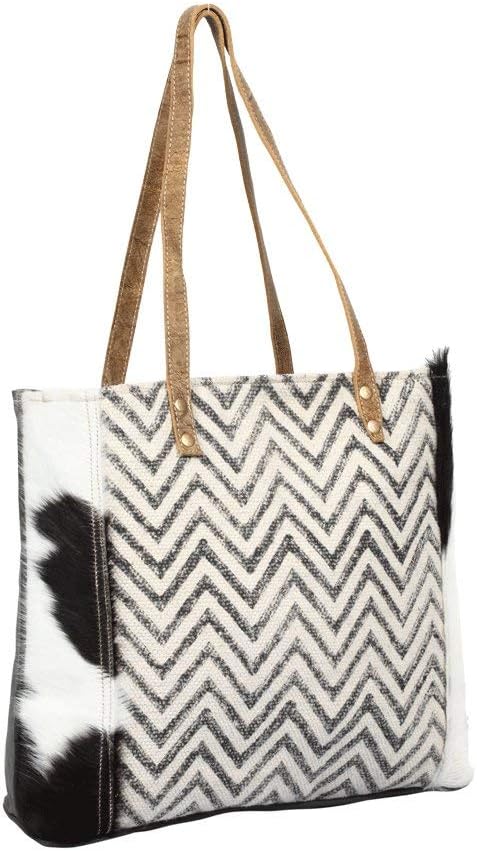 Myra Bag Zebra Print Purse - Canvas Bag for Women with Hairon Leather, Chevron Zig Zag Pattern and Genuine Cow Hide - Image 4