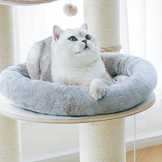 SHENGOCASE 40cm Fluffy Faux Fur Cat Tree Tower Replacement Bed Cushion Pillow with Hook Tapes, Round Donut Cuddler Cat Dog Bed