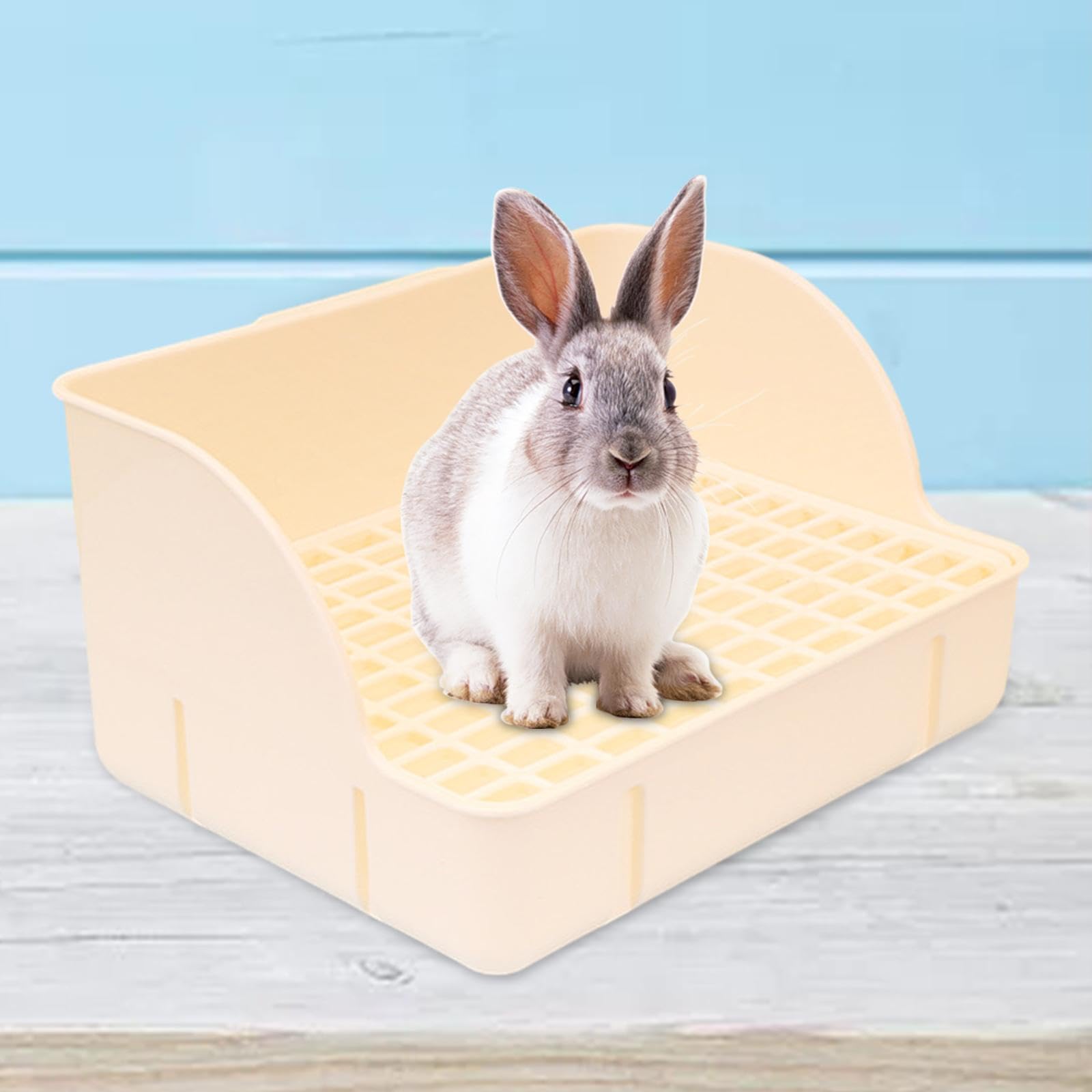 Kaninchentoilette Ecktoilette Trainingsbox Kleintierkäfig Streubox mit Pflegeleichtem Pp Gitter Und Komfortabler Reinigung für Kaninchen Meerschweinch, weißes PP-Netz