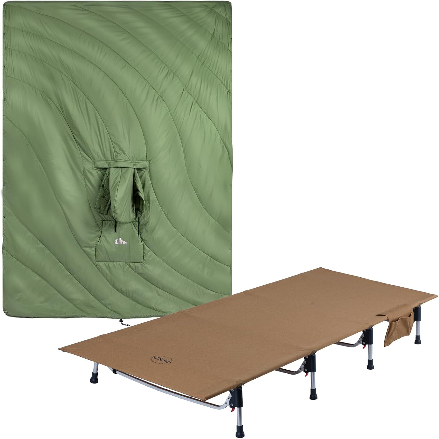 iClimb 1 Hooded 3M Thinsulate Insulation Warm Blanket and 1 Super Easy Assemble Cot, Ultralight Compact for Adults Outdoor Camping Backpacking Hiking