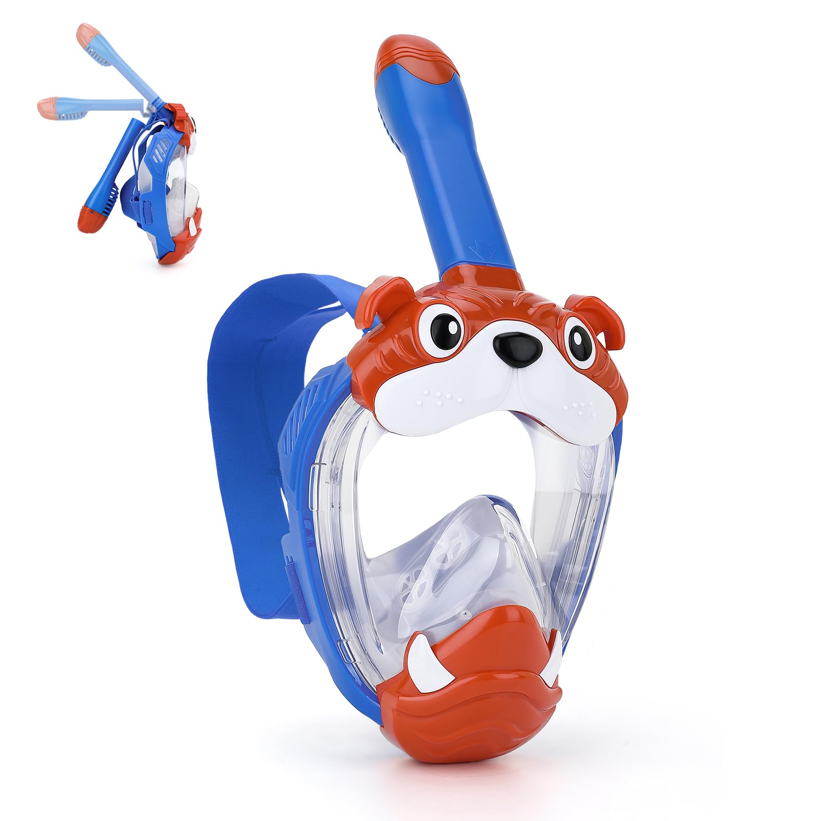 Kids Full Face Snorkel Mask, Snorkeling Gear for Kid, 180° Panoramic View Snorkeling Mask with Adjustable Elastic Fabric Straps - Anti-Fog & Anti-Leak
