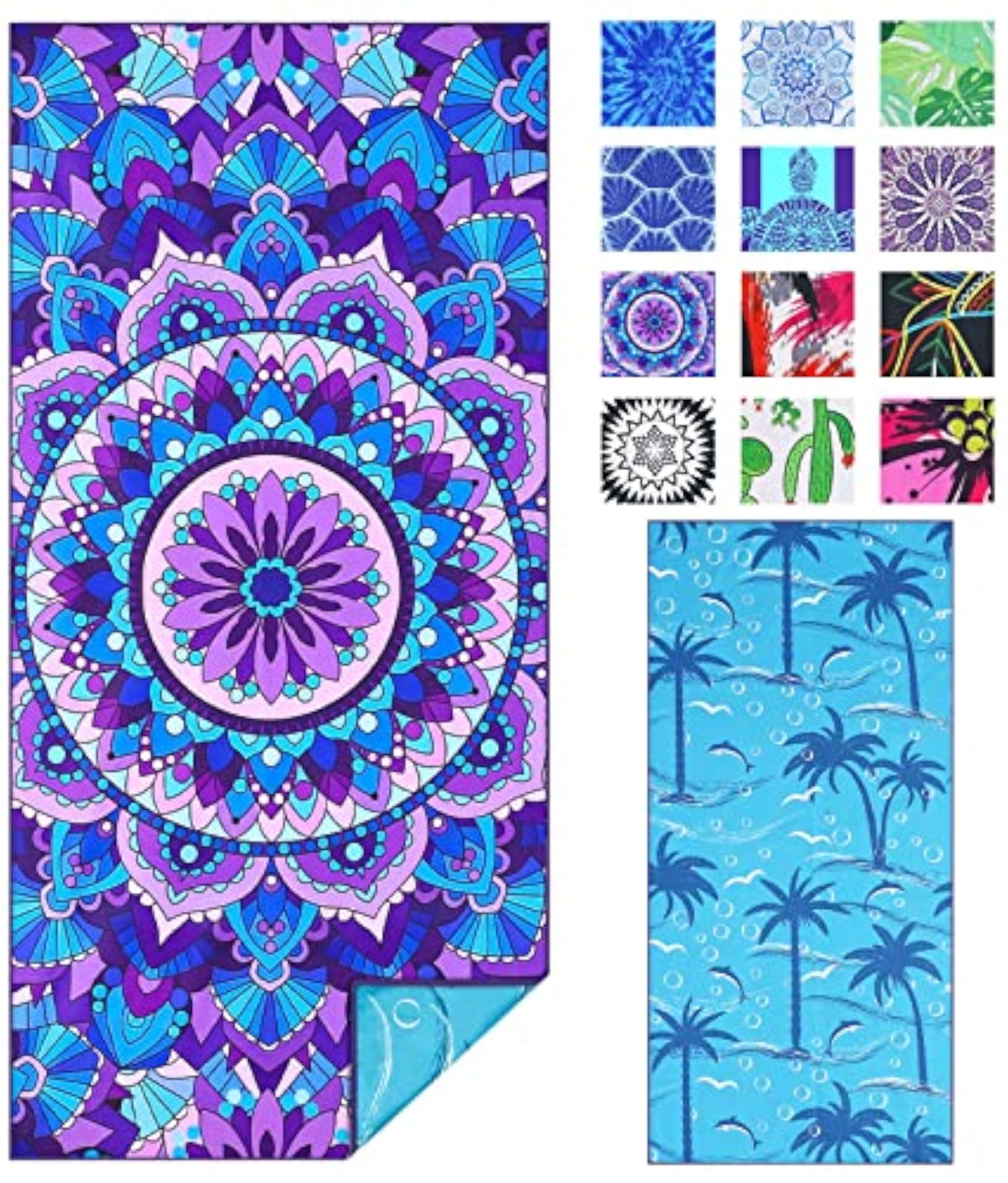 Extra Large Microfiber Beach Towel, Boho Mandala Print