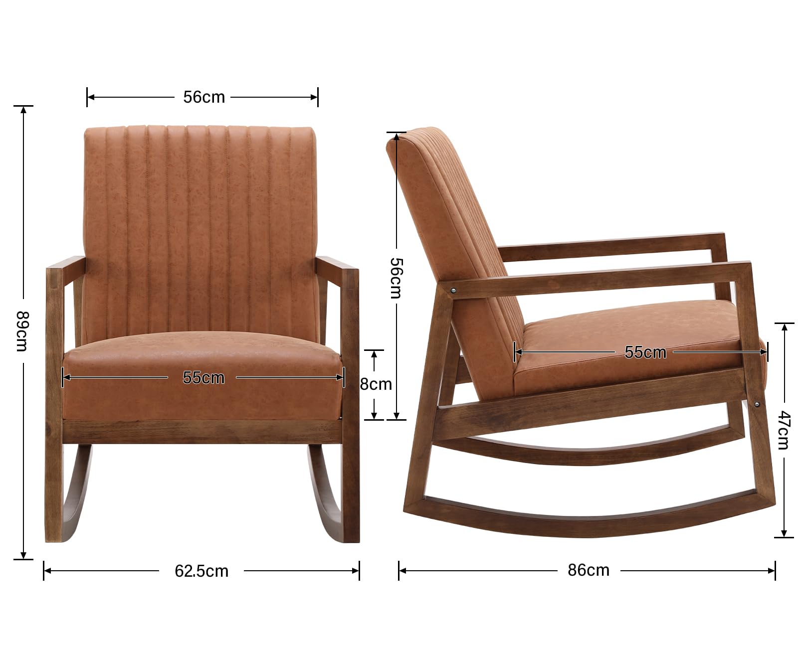 chairus Poltrona a Dondolo Sedia a Dondolo in Ecopelle Poltroncina con Gambe in Legno Massiccio Poltrona Imbottita per Soggiorno/Camera da Letto, Marrone