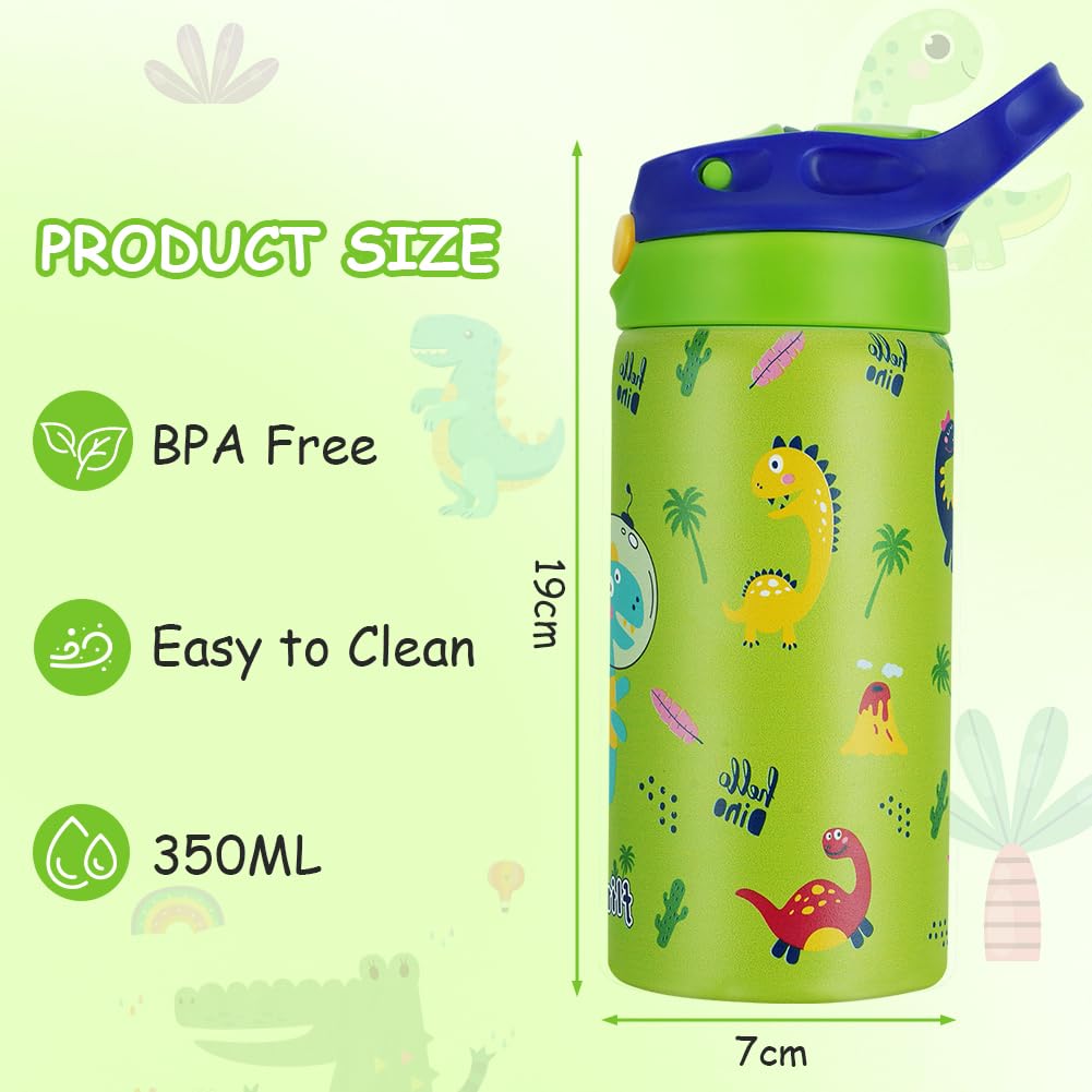 flintronic 350ml/12oz Kids Water Bottle Stainless Steel with Straw, Vacuum Insulated Water Bottles, BPA Free, Flip Sports Water Bottle,Metal Leakproof Small Flask for Boys Girls Toddler Children - Image 4