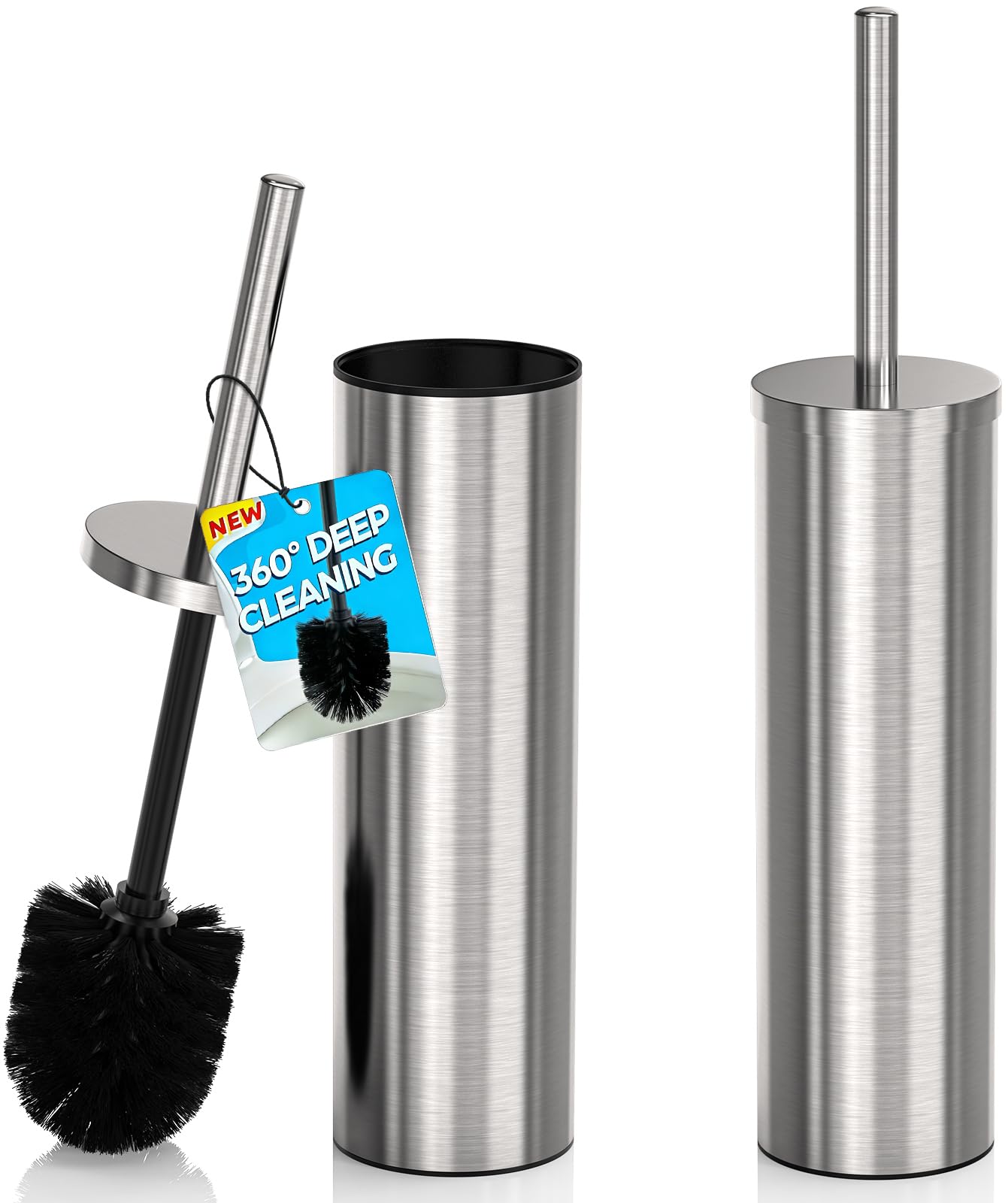 DOWRY Lot de 2 brosses de cuvette de toilette en acier inoxydable et support pour salle de bain, nettoyage en profondeur avec long manche, brosse de cuvette de toilette cachée avec 2 têtes, décoration