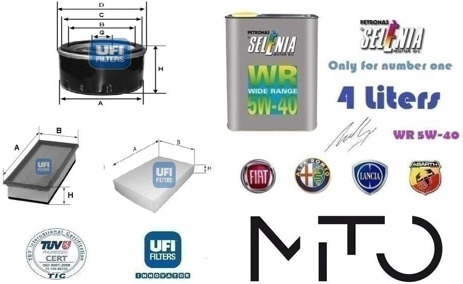 Kit of spare filters for Alfa Mito 1.4 8 V 20 Kw Oil-Selenia 5W40 4 Litre