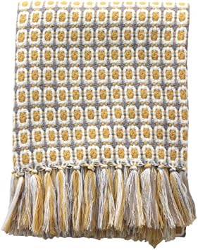 XIAO AHU Yellow Checked Acrylic Knitted Throw Blanket - Lightweight for Bed, Couch, Sofa. Ideal for Office naps, American Rural Style.