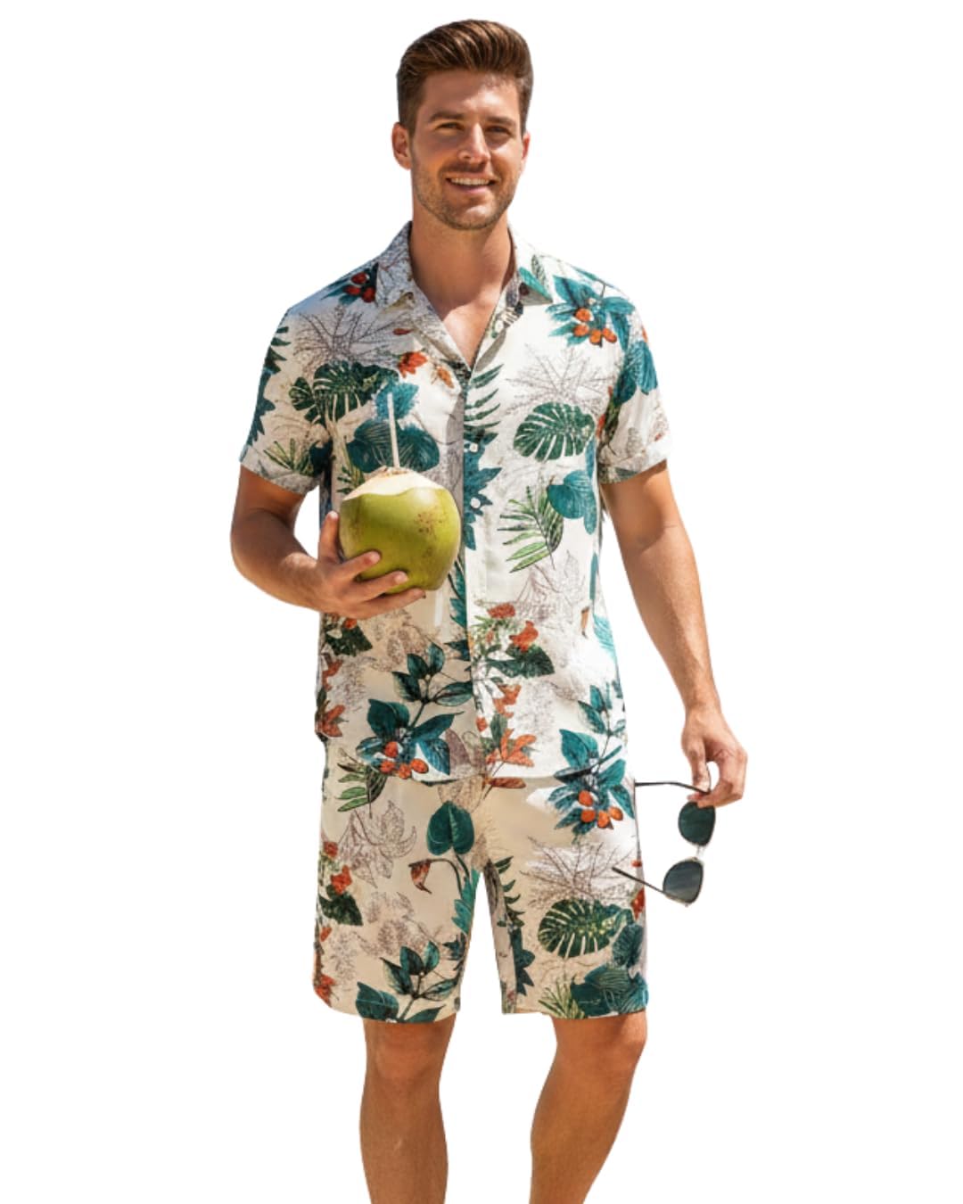 coollinen Men’s Cotton Fabric Solid Printed Co-Ord Set for Men Floral Print Short Sleeve Shirt with Drawstring Shorts Casual Summer Wear, Beach & Vacation Outfit for Men-picture-53