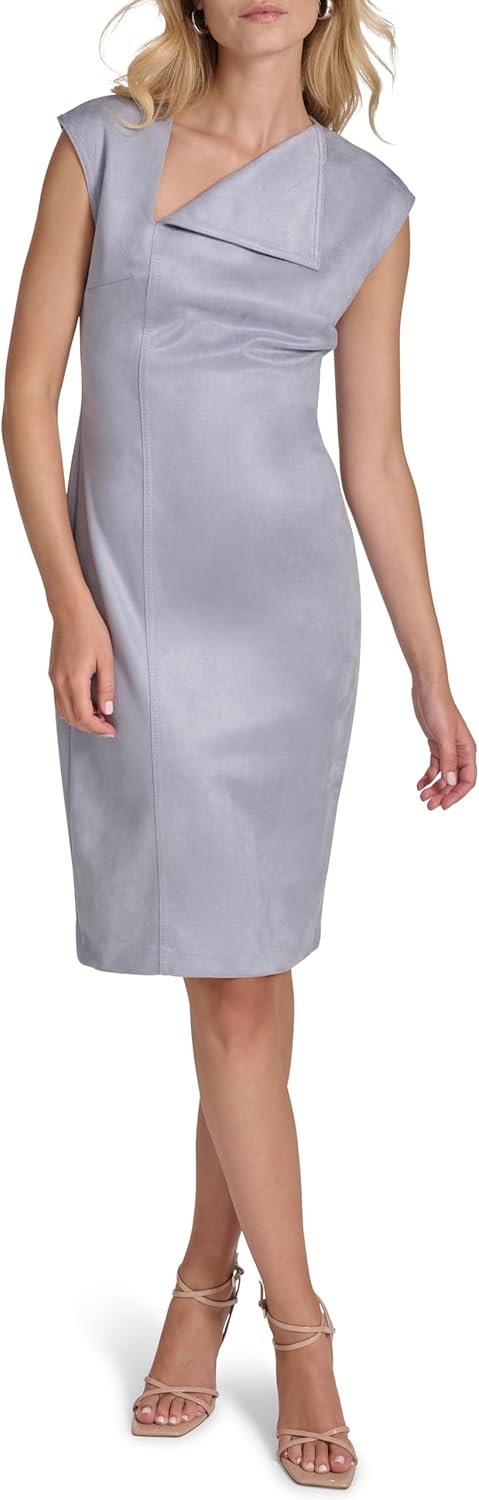 Calvin Klein Womens Sleeveles Asymmetrical Flap Neckline Knee Length Sheath Dress - Image 5