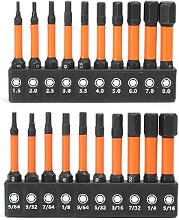 六角レンチビット 20本セット 6.35mm 六角軸 ヘックスビッ 六角レンチドライバーセット メートル(1.5-8mm) SAE(5/64-5/16") S2スチール製 ねじ締めドリル用ヘキサゴンビット 1/4インチ 六角シャンクドリルビット 精密ドライバービット 電動ドライバー用ツール