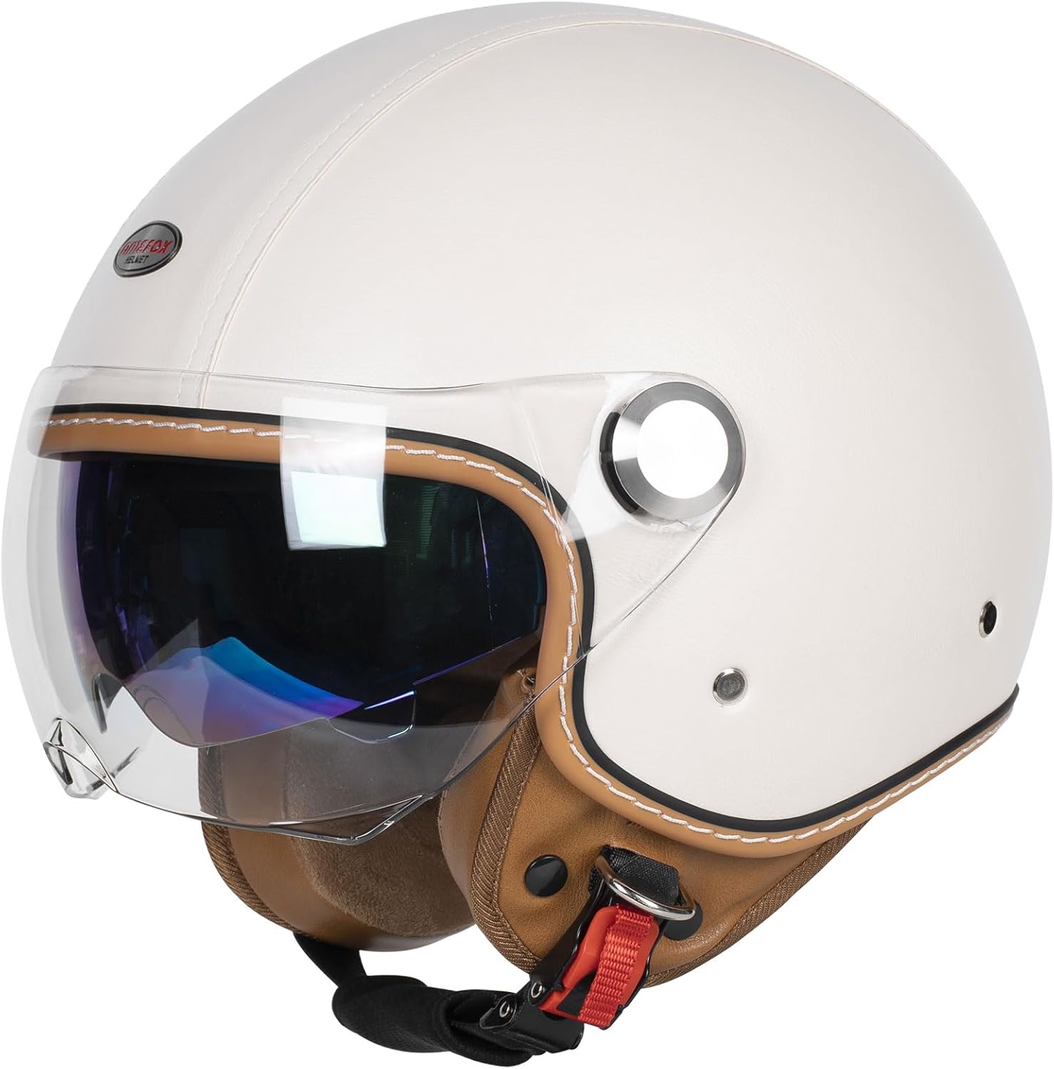 Open Face Motorcycle Helmets, DOT Approved 3/4 Moped Helmet Dual Visor Quick Release Buckle, Motorcycle Helmets for Adults, Vintage Helmets for Moped Scooter