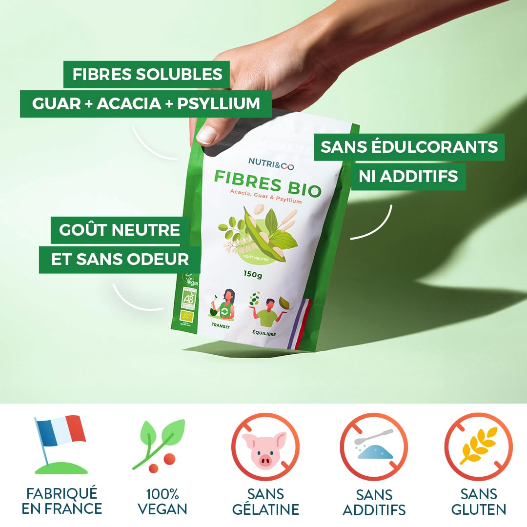 NUTRI & CO Fibres BIO Laxatif 100% Naturel 150 g Poudre Végétale Fabriqué en France