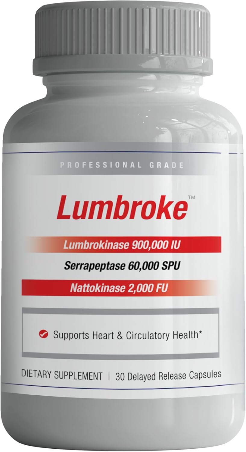 Lumbroke Advanced Lumbrokinase Enzymes 900,000 IU per capsule Maximum Strength Enhanced with 2000 FU Nattokinase &amp; Serrapeptase for Optimum Circularoty &amp; Cardiovascular Support Delayed Release