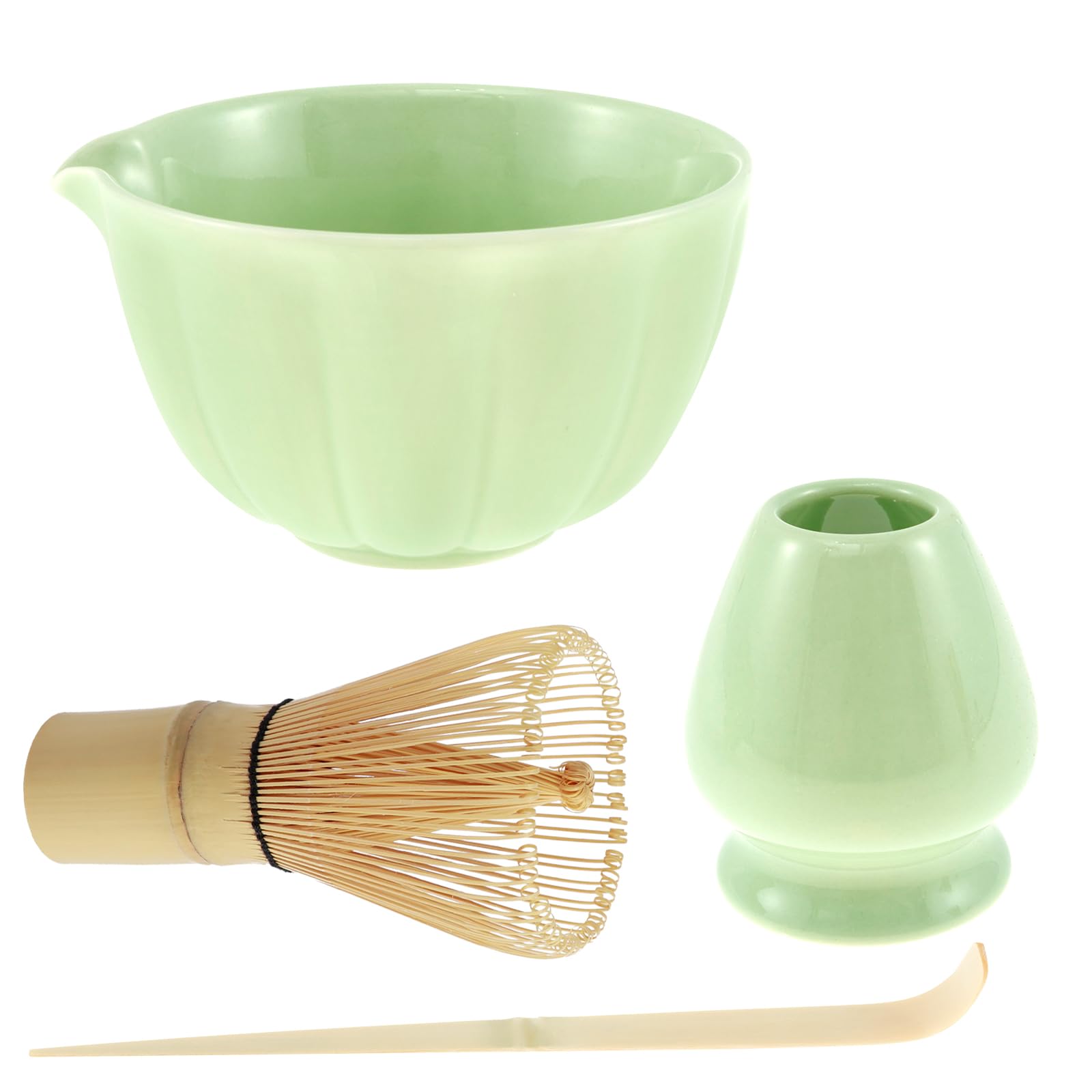 4Pcs Matcha Whisk Set, Large-Content Ceramic Pretty Japanese Tea Set with Matcha Whisk Bowl spoon, Matcha Sifter, Matcha Whisk Holder for Tea Fans