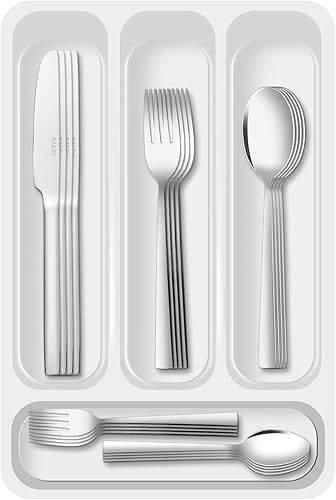 Miniatura 1 de PERHOME Juego de cubiertos de 48 piezas con bandeja, juego de cubiertos de acero inoxidable para 8, juegos de utensilios de comer para cocina,