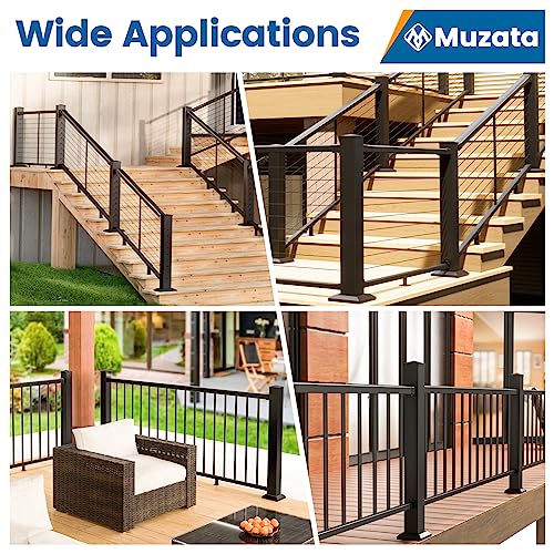 Muzata 6'6" Aluminum Handrail Kit Black Cable Railing System Work with Wood Metal Aluminum Post Premium Deck Railing Deck Stairs, HK42 BNP