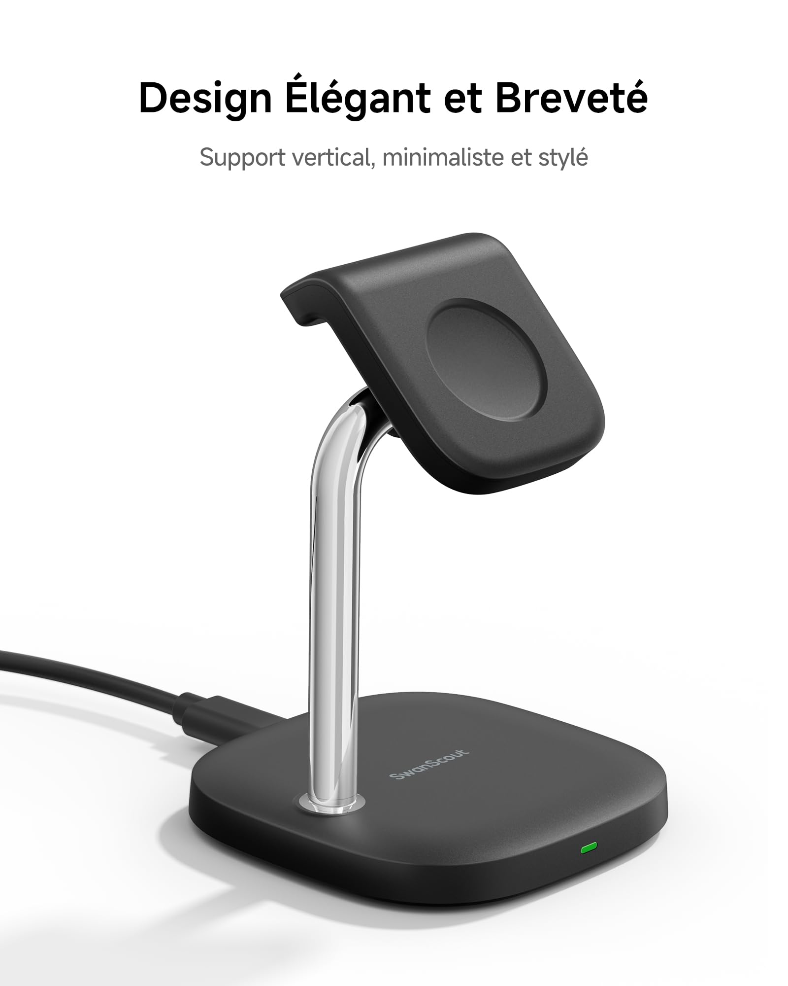 SwanScout Support de Chargeur pour Samsung Galaxy Watch, Chargement Rapide pour Samsung Galaxy Watch Ultra(2025)/8/8 Classic/7/Ultra/6/6 Classic/5/5 Pro/4/3/Active 2, SwanScout 505S (Noir)