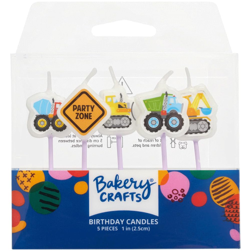 Construction Truck Party Zone Shaped Birthday Cake Candles - 5 pc
