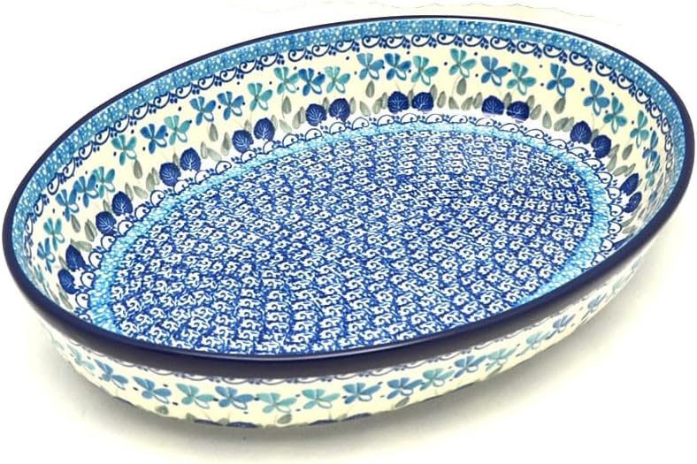 Polish Pottery Baker - Oval - Large - Blue Orchids