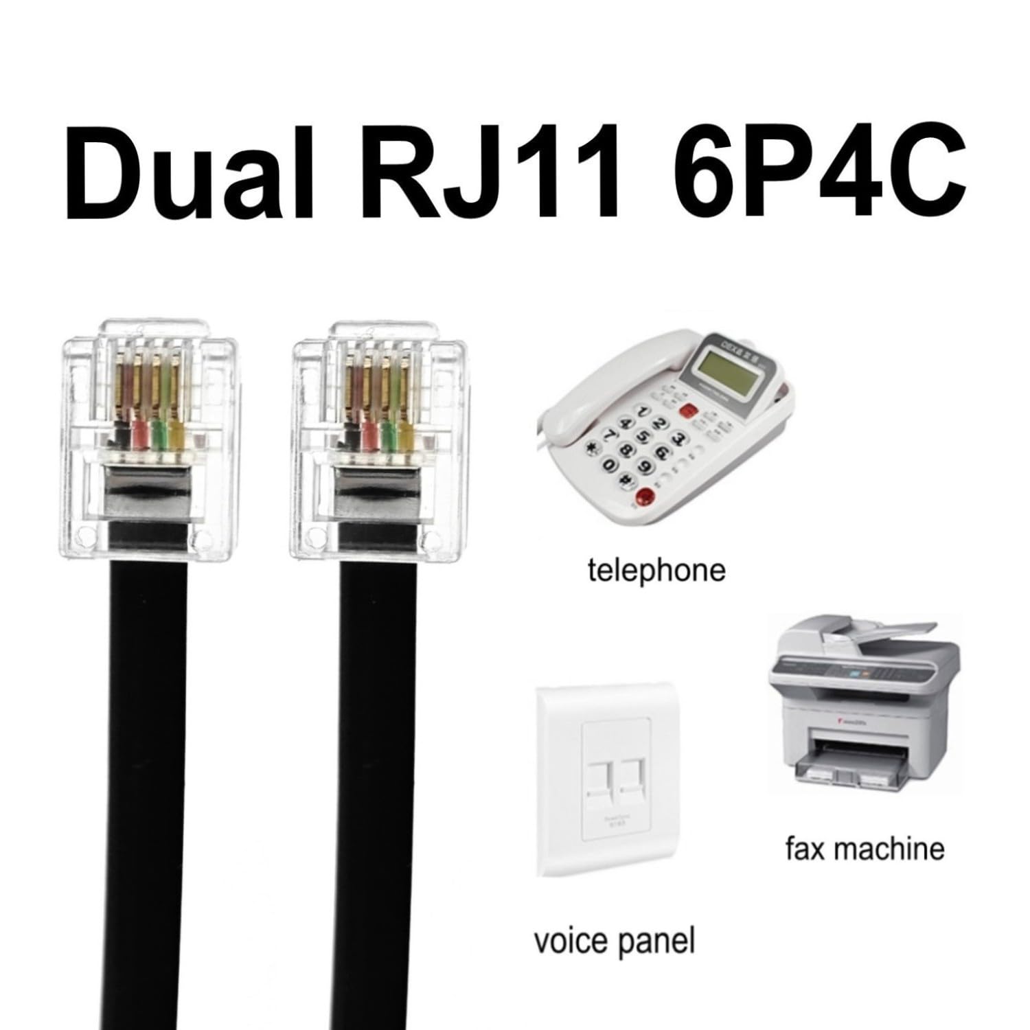 JZK 2M Noir Câble haut débit RJ11, rallonge téléphonique, câble Internet DSL, câble ADSL, pour routeur, téléphone fixe, télécopieur, modem
