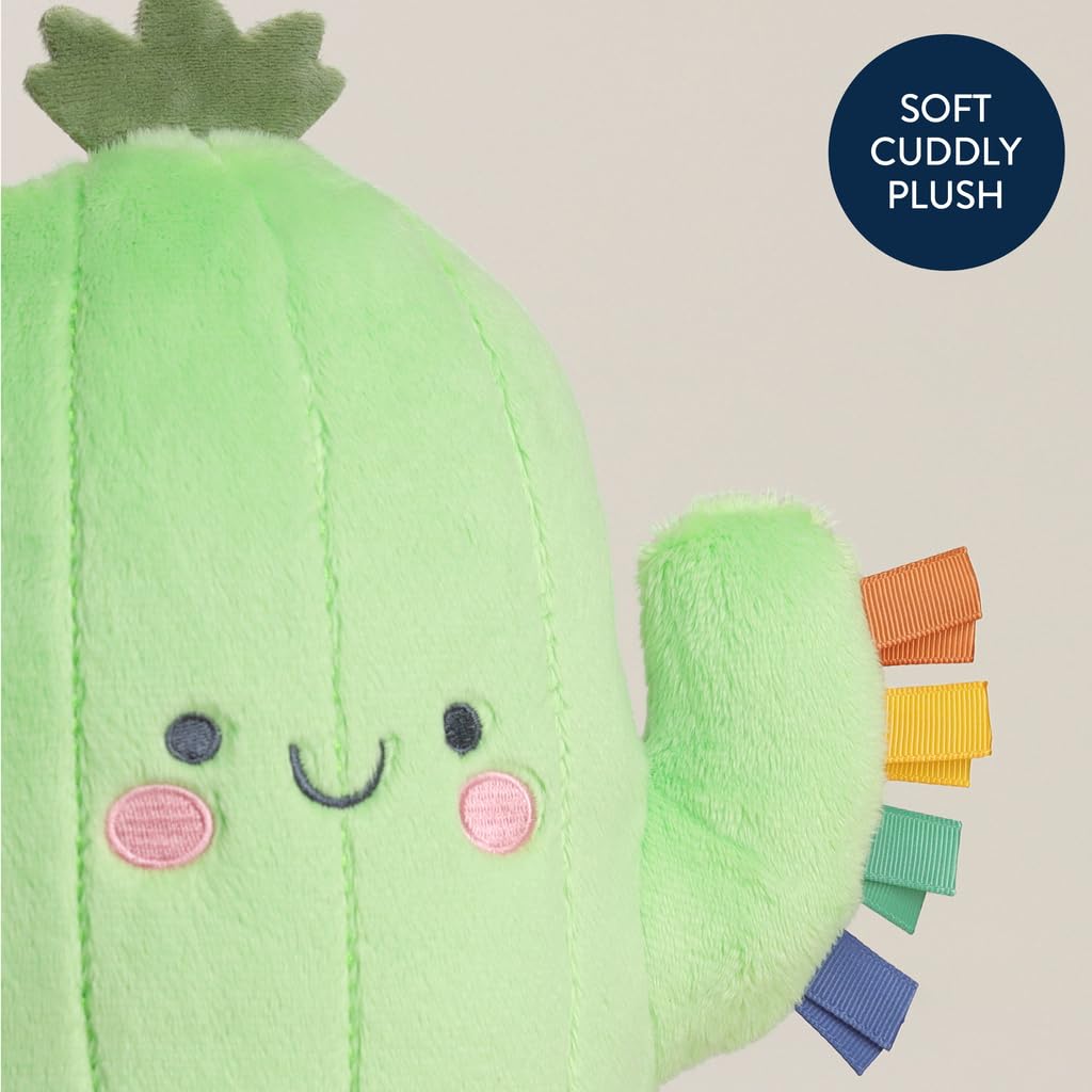 Itzy Ritzy Snuggles Plush Toy – Soft Stuffed Animal for Babies, Kids & Adults – Sensory Ribbons & Textured Fabrics for Tactile Play – Cozy & Cuddly Companion for Newborns & Up (Cactus)