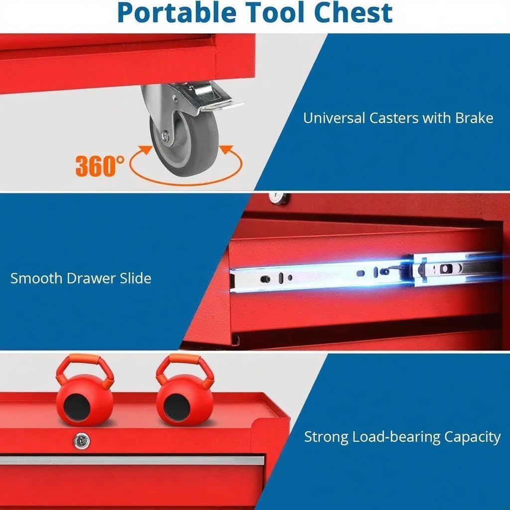 Professional Workstation Version 24" 4-Drawer Rolling Tool Chest - Lockable Storage Cabinet with Wheels for Workshop & Garage Organization