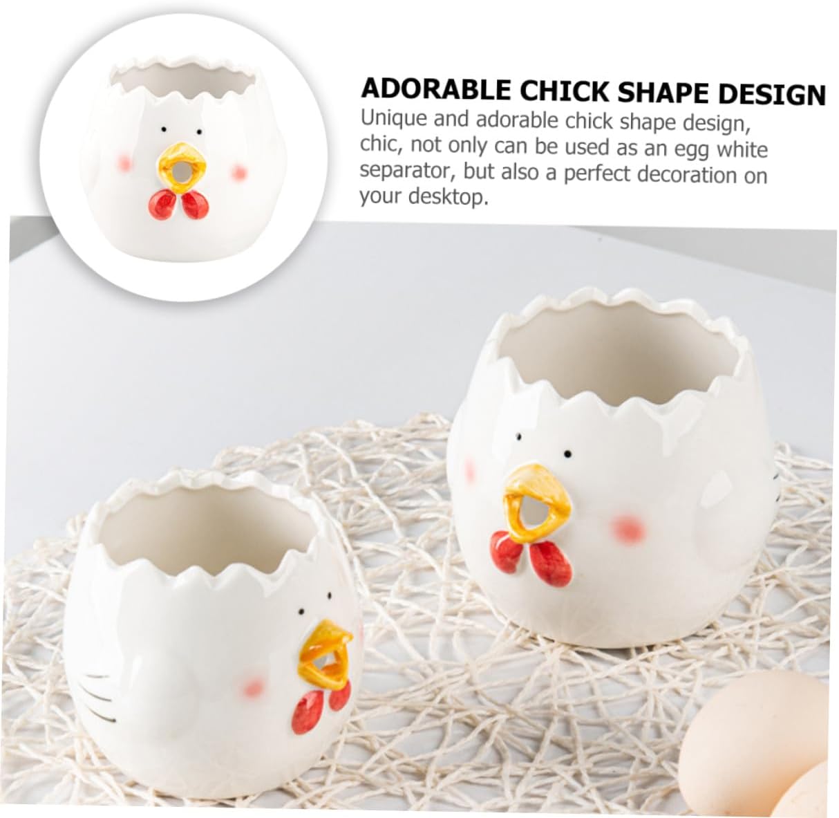 Ceramic Chick Egg Separator Cute Yolk Filter Kitchen Tool for Cooking Baking Smooth Inner Protects Yolk Lightweight Food-safe Design