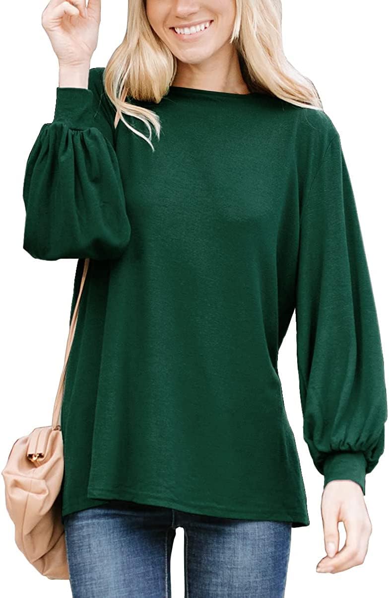MAKARTHY Women's Long Puff Sleeve Boat Neck T-Shirts Tunic Top - Image 3