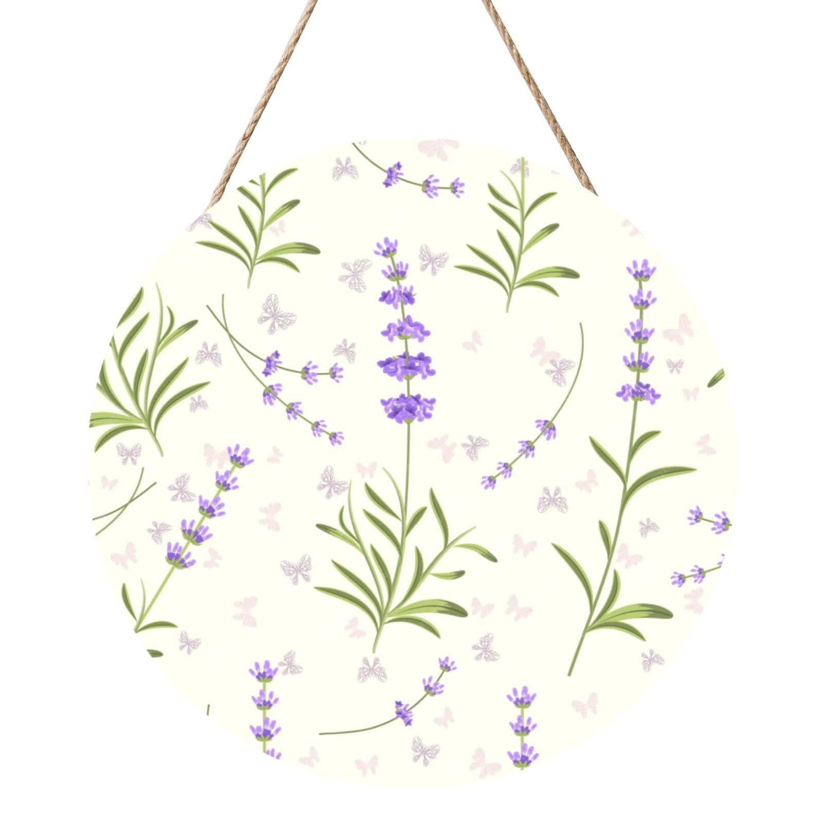 InOmak Lavender Pattern, Round Wood Panel Painting 12 in, Wall Hanging Painting For Home