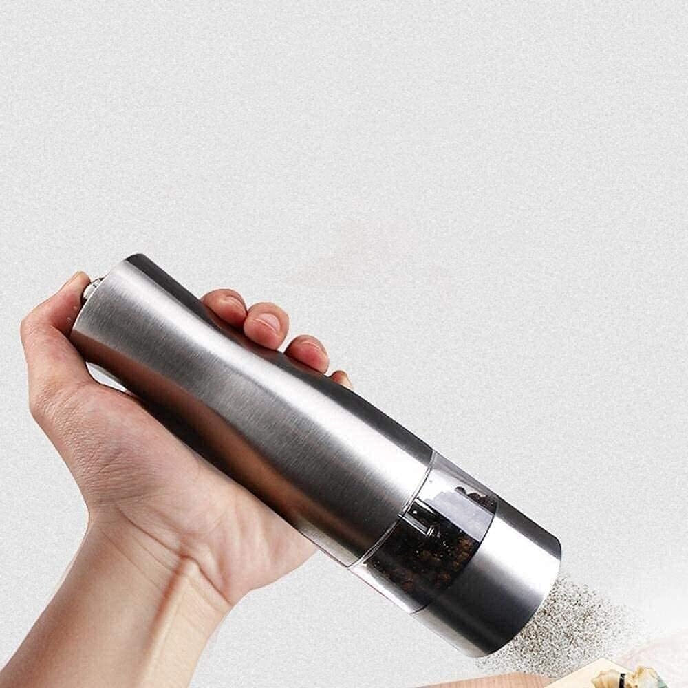 Electric Salt and Pepper Grinder Set, Automatic Battery Operated Spice Mills, One-Handed Push Button Stainless Steel Mills with Adjustable Coarseness