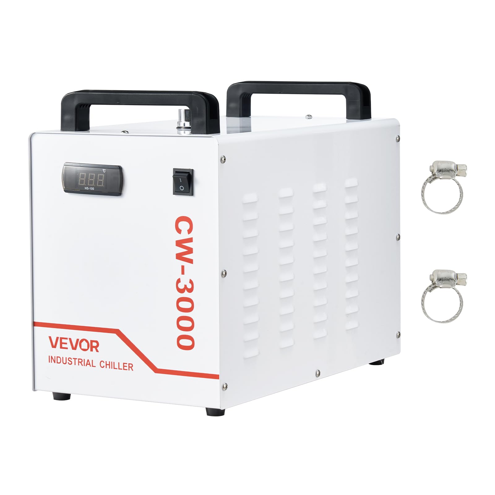VEVOR Refrigeratore d'Acqua Industriale per Macchina per Incisione Laser CW-​3000, Sistema di Raffreddamento ad Acqua Industriale per Incisione e Taglio Laser da 65W, Capacità 9 L, Portata Max 10 L/​min