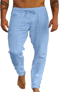 KonJim Mens Linen Loose Pant Lightweight Elastic Waist Trouser Yoga Beach Pants Beach Summer Pants Lightweight Trousers Elastic Waist Yoga Lounge Harem Pants