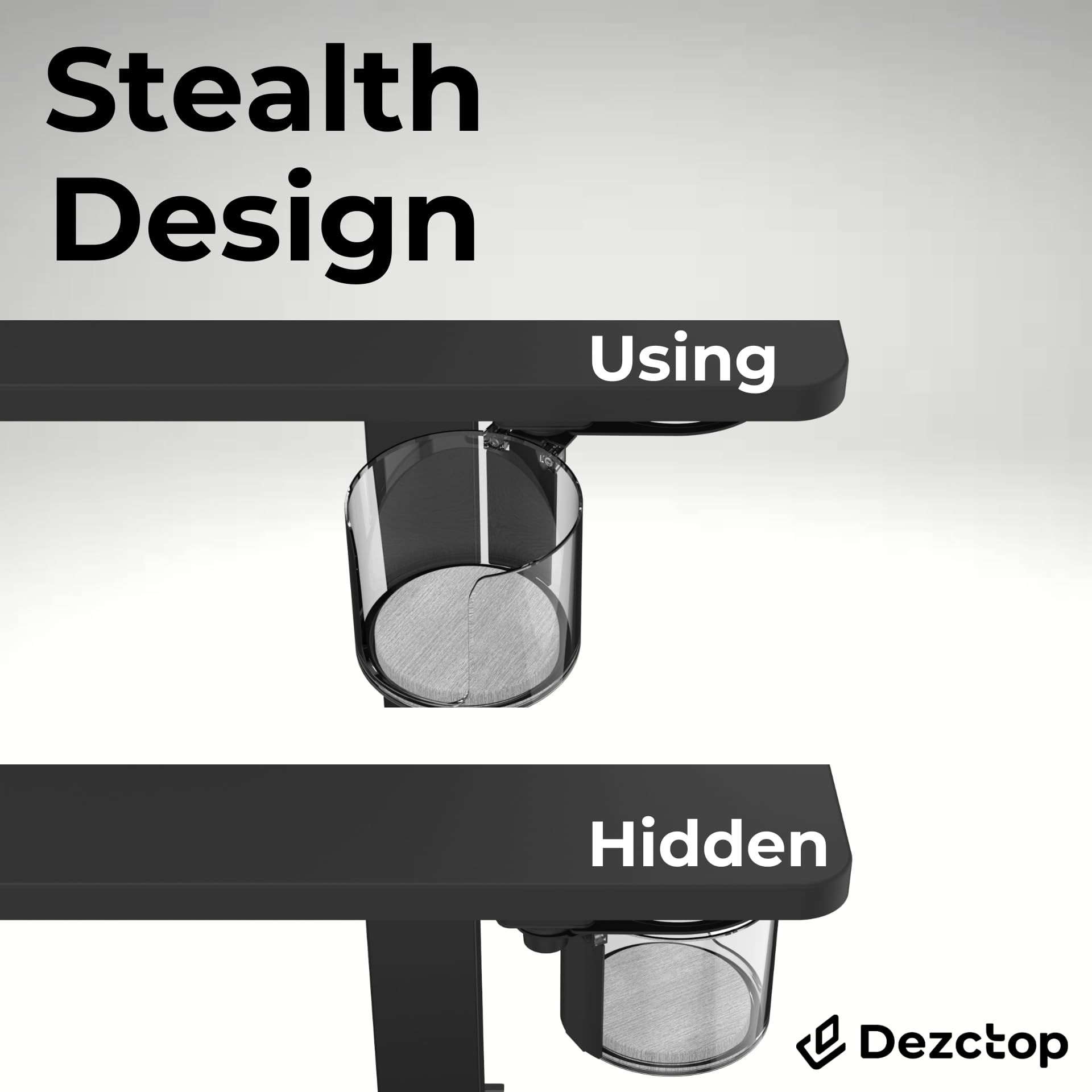 DEZCTOP Rotating Under Desk Cup Holder with Absorbent Pad, Anti-Spill Swivel Design, Fits Mugs, tumblers, and Cups, Perfect for Gaming or Office Desks, Black