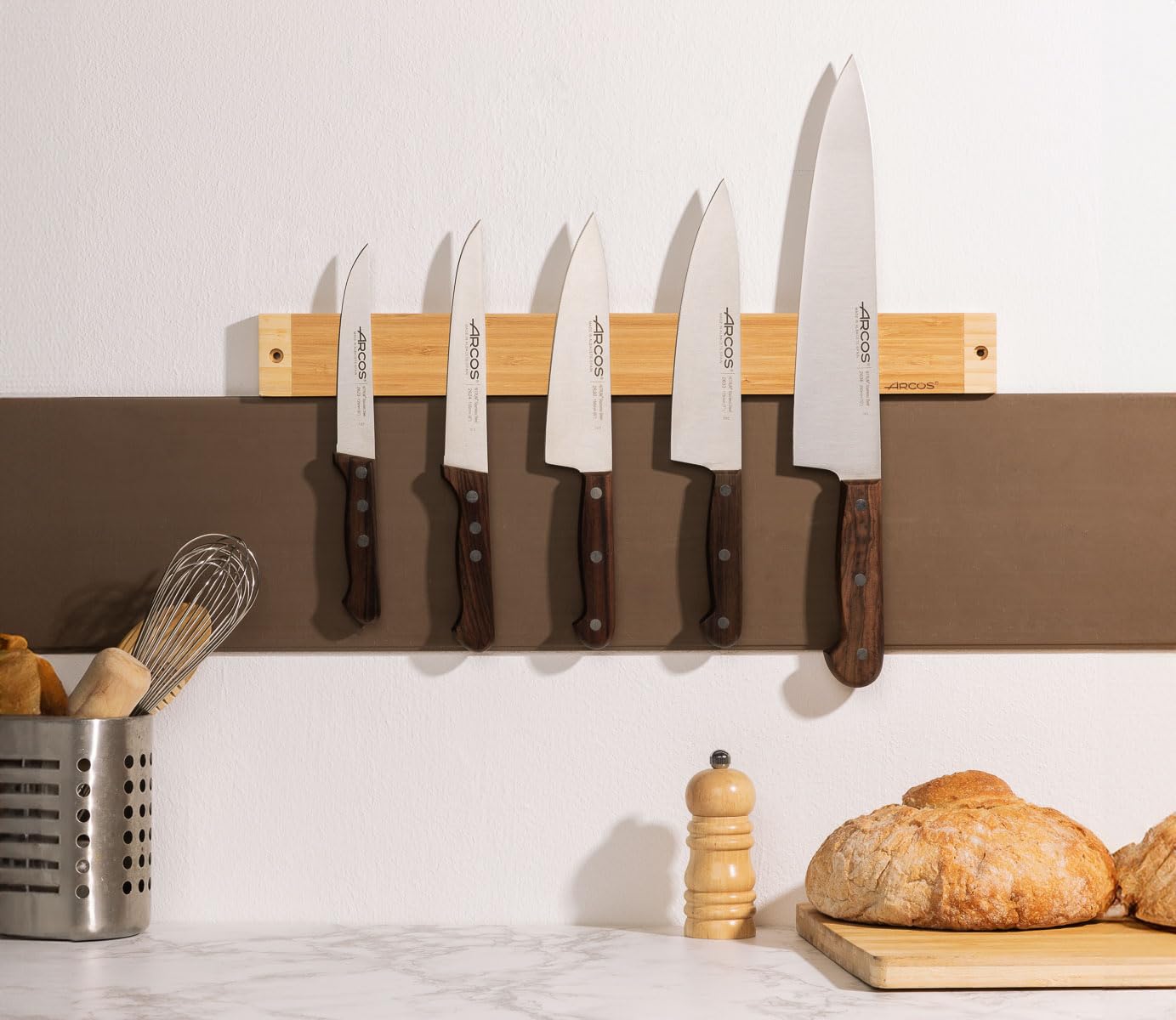 Arcos Support Magnétique Couteaux Bambou 45 cm - Stockage Sécurisé et Élégant pour Cuisines Modernes