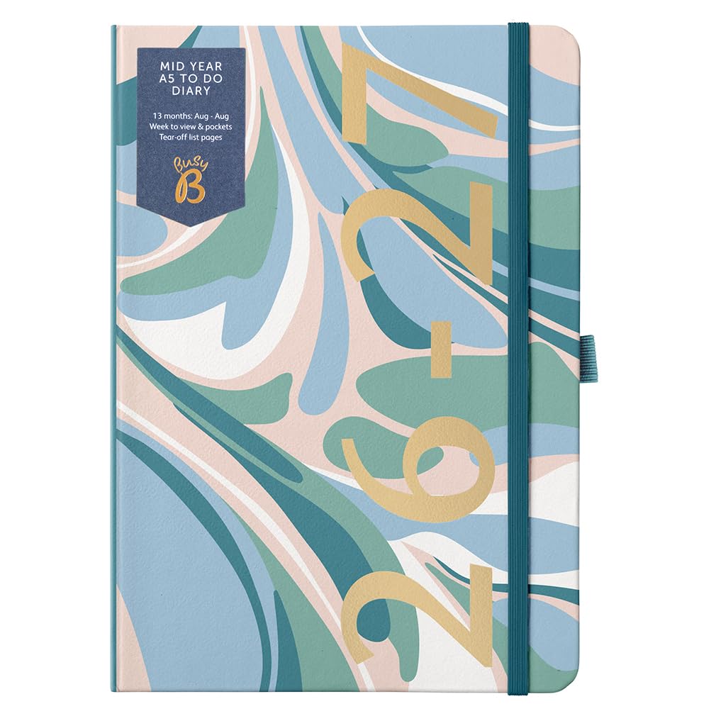 Busy B A5 Mid-Year Academic Diary Aug 2026-Aug 2027 - Marble Cover