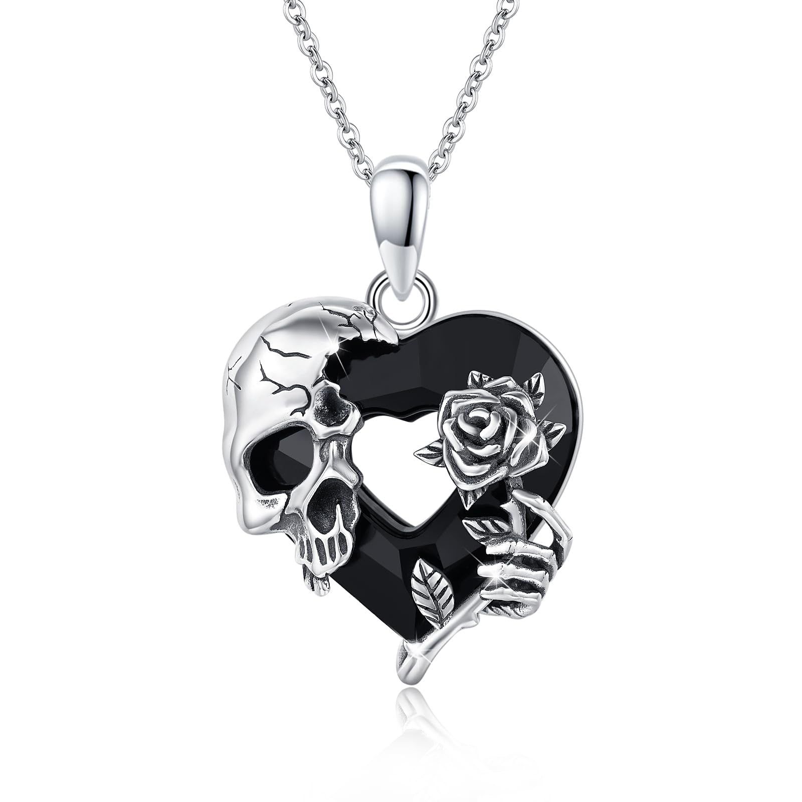 Silver Skull Birthstone Necklace Gothic Pendant Gothic Jewelry For Women