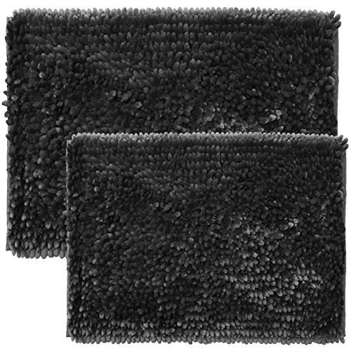 Sweet Home Collection Bath Set 2 Piece Butter Chenille Noodle Soft Luxurious Rugs Absorbent Non Slip Latex Back Microfiber Bathroom Mat, ((1) 17" X 24" & (1) 20" X 32" Charcoal #TOP19