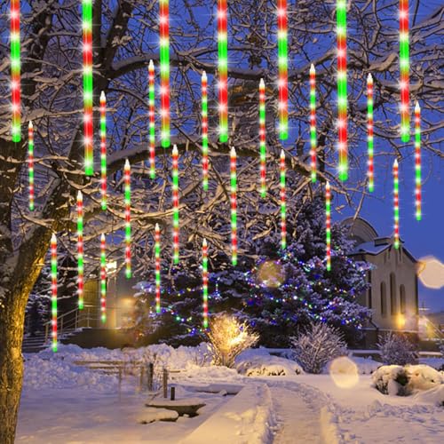 Meteor Outdoor Icicle Lights - 12 Inch, 288 LED, Snow Falling, Connectable, Red & Green, Xmas Wedding Party Tree Decor