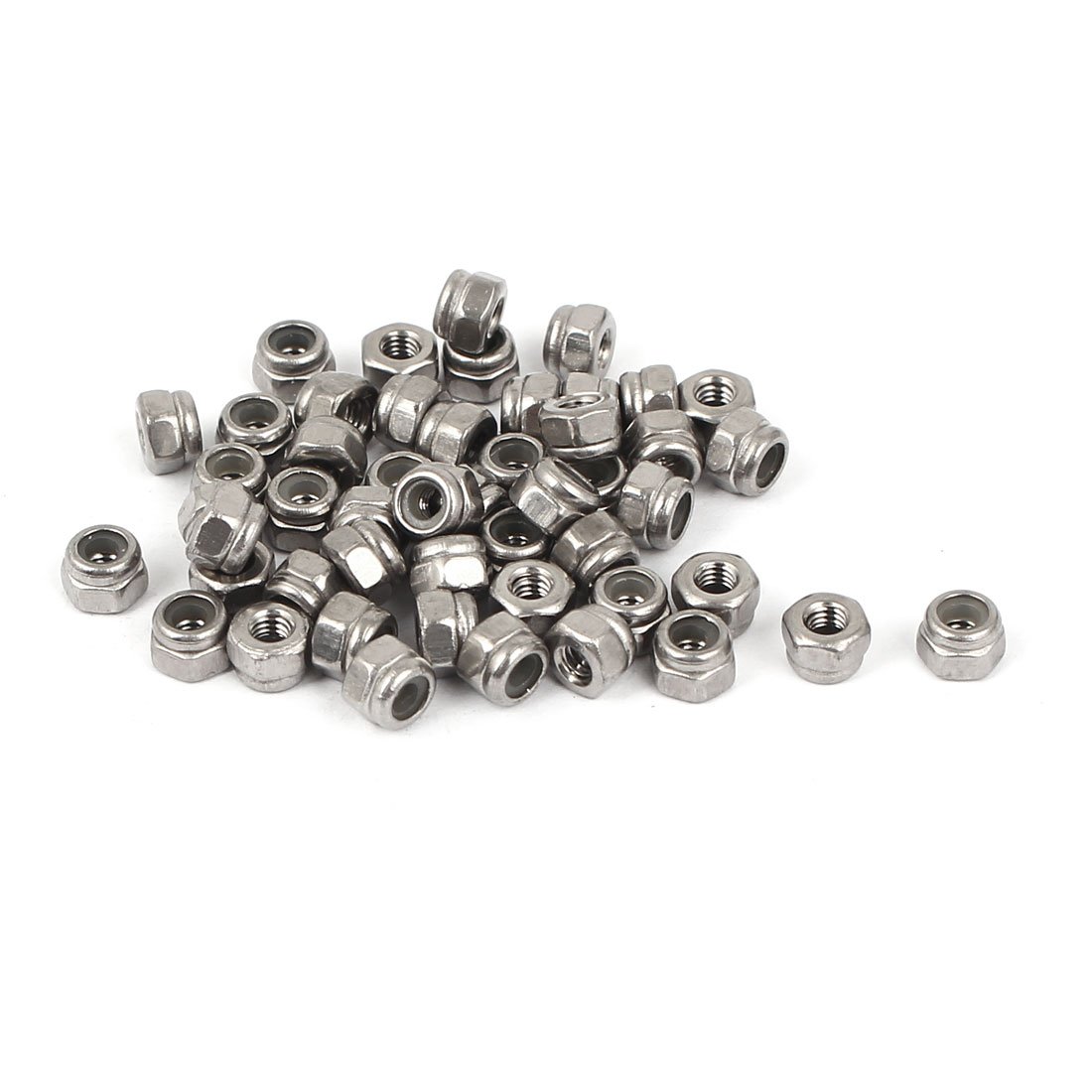 Uxcell Silver Sourcingmap M2.5 304 Stainless Steel Self-Locking Nylon Insert Hex Lock Nuts 50Pcs