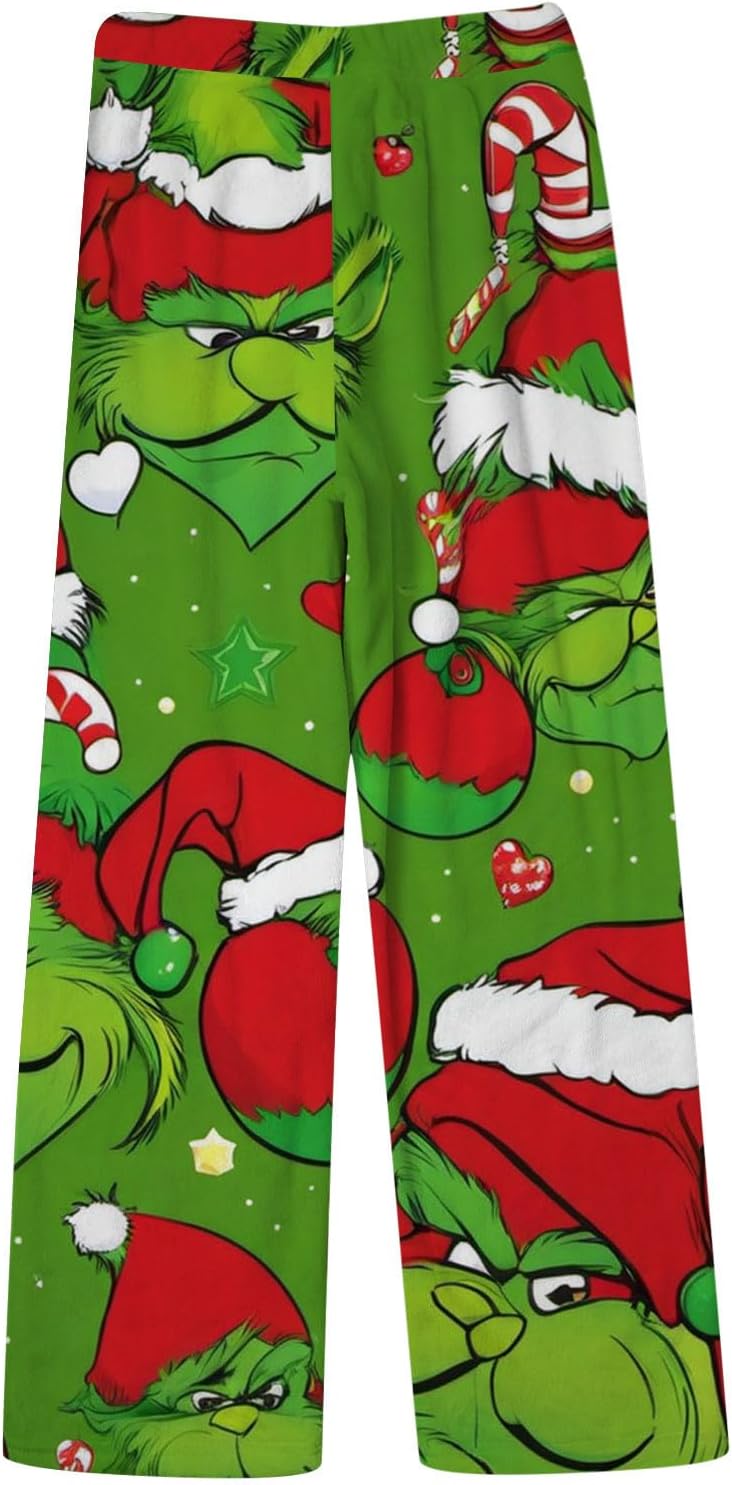 Weihnachts Schlafanzughose Damen - Flanell Pyjama Lang Mit Cartoon Druck Winter