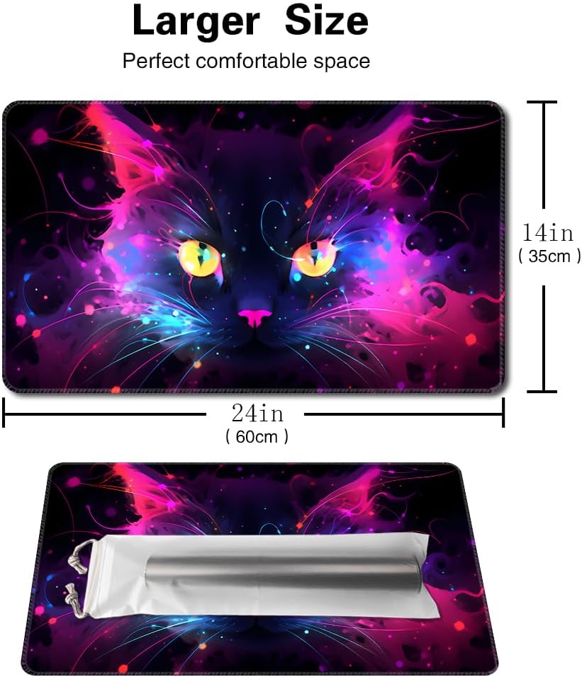 Board Game 14x24in TCG Playmat Compatible for OCG CCG RPG MTG Playmats,Mouse pad Desk Mats (Colorful Cat 2)