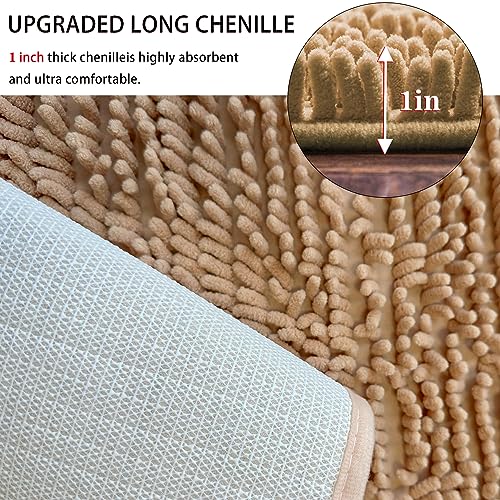 Eanpet Half Round Bath Mat Non-Slip Beige Bathroom Rugs Semicircle Chenille Bath Rugs Water Absorbent Floor Mats for Kids Ultra Soft Washable Bathroom Dry Fast Shower Mat Area Rugs (19.6\" x 31.5\")